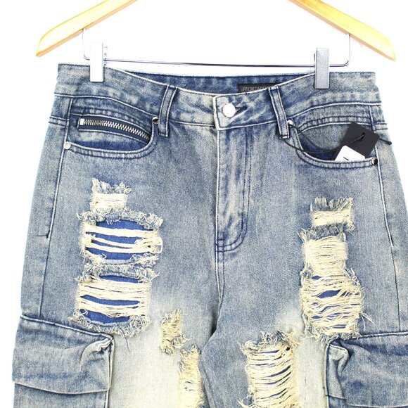 Rockstar Original Peppe Men's Baggy Cargo Blue Washed Distressed Grunge Jeans 32 - Picture 3 of 13